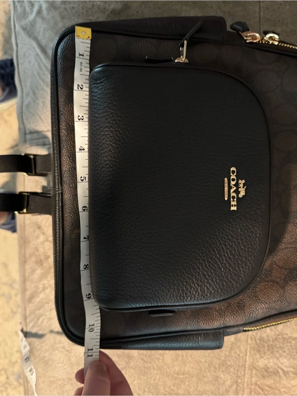 Coach Brown Signature Canvas Mini Backpack with Black Leather Trim